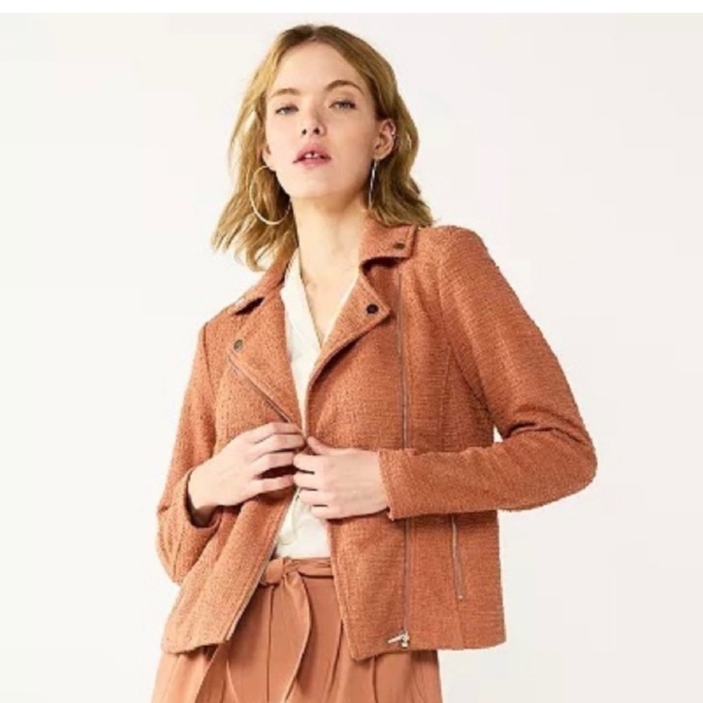 Nine West Women’s Burnt Orange Moto Jacket Textured.size Medium EUC
